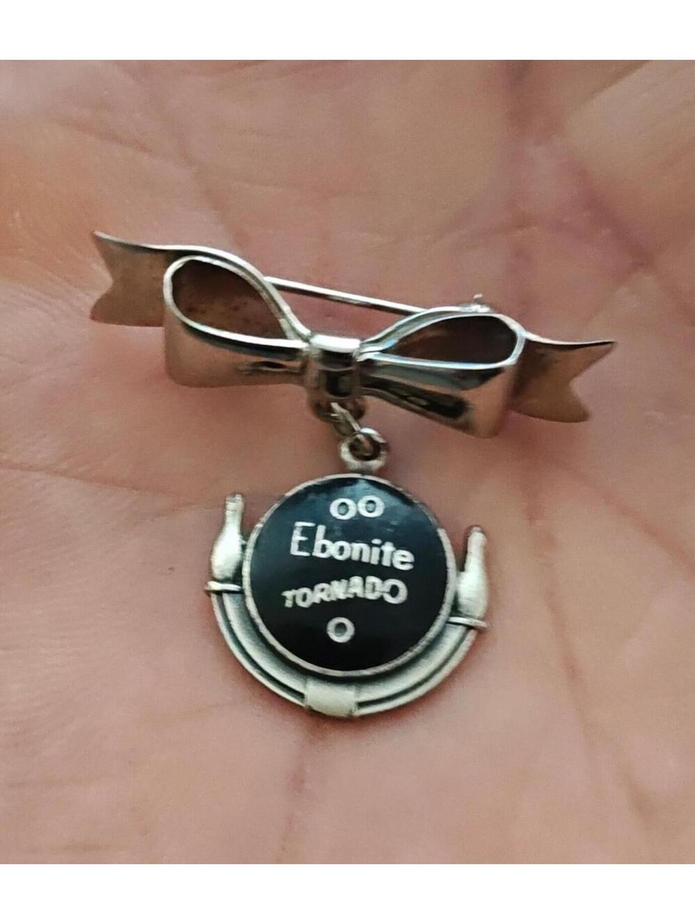 1950s Silver Tone Ebonite Tornado Bowling Ball Dangle Brooch